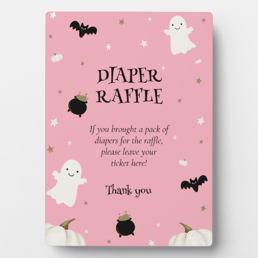 Pastel Roze Halloween Baby shower Luier Raffle Fotoplaat (voorkant)