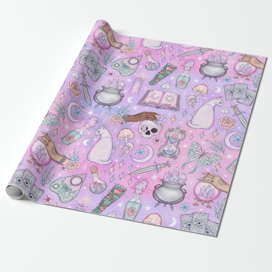 Pastel Roze Halloween Cadeaupapier (Uitgerold)
