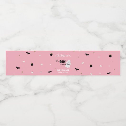 Pastel Roze Halloween Little Boo Baby shower Waterfles Etiket (Enkel label)