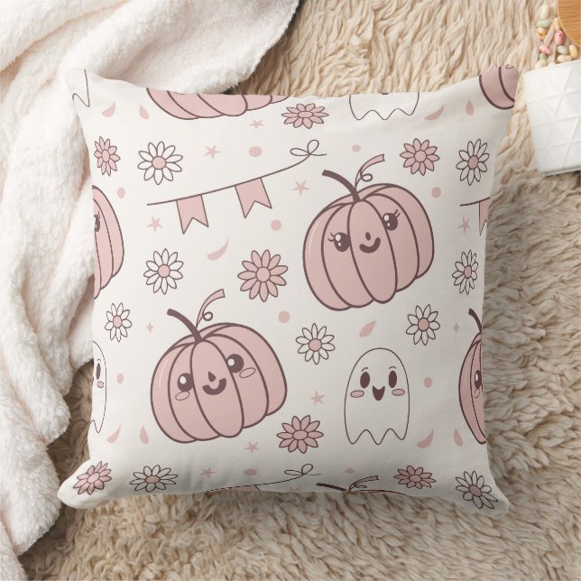 Pastel Roze Halloween Naadloos Patroon (2) Kussen (Deken)