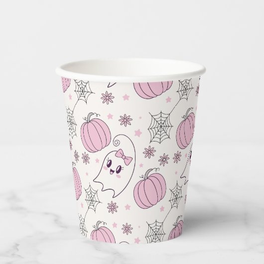 Pastel Roze Halloween Naadloos Patroon (4) Papieren Bekers (Voorkant)