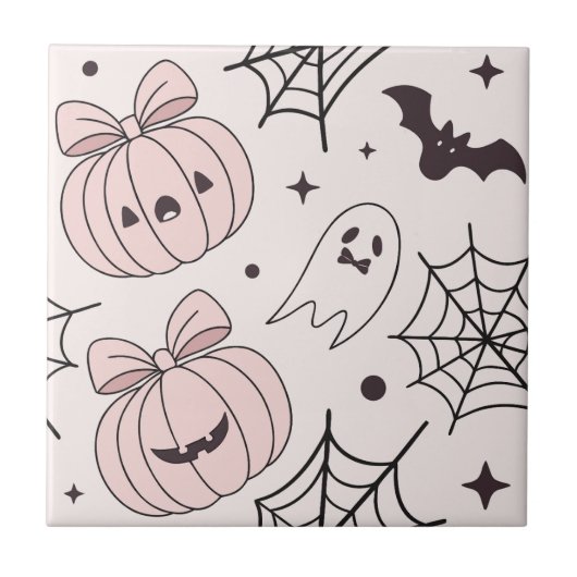 Pastel Roze Halloween Naadloos Patroon (5) Tegeltje (Voorkant)