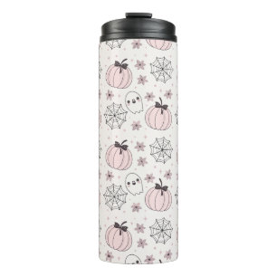 Pastel Roze Halloween Naadloos Patroon Thermosbeker