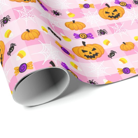 Pastel roze Halloween Patroon Cadeaupapier (Rol Hoek)