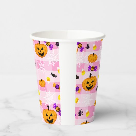 Pastel roze Halloween Patroon Papieren Bekers (Links)