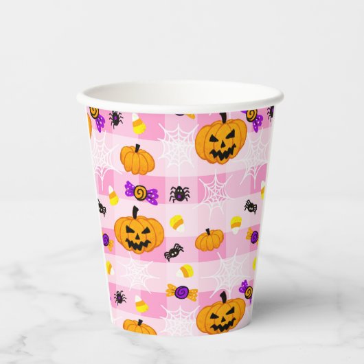 Pastel roze Halloween Patroon Papieren Bekers (Voorkant)