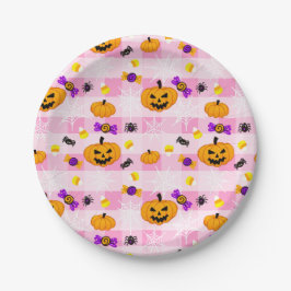 Pastel roze Halloween Patroon Papieren Bordje