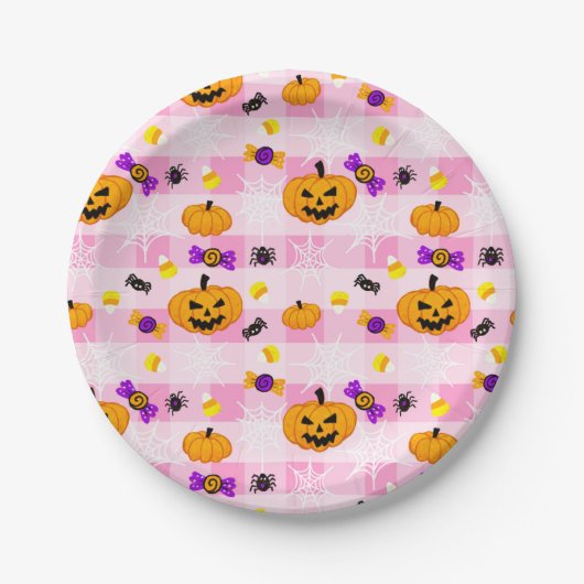 Pastel roze Halloween Patroon Papieren Bordje (Voorkant)