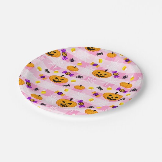 Pastel roze Halloween Patroon Papieren Bordje (Gekanteld)