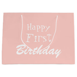 Pastel Roze Happy First Birthday Large Gift Bag Groot Cadeauzakje