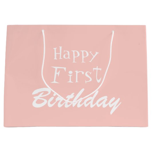 Pastel Roze Happy First Birthday Large Gift Bag Groot Cadeauzakje (Voorkant)