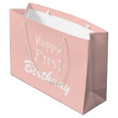 Pastel Roze Happy First Birthday Large Gift Bag Groot Cadeauzakje (Achterkant Gekanteld)