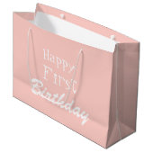 Pastel Roze Happy First Birthday Large Gift Bag Groot Cadeauzakje (Voorkant Gekanteld)