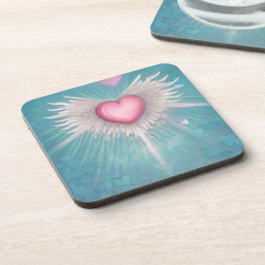 Pastel Roze Hart met Vleugels Bier Onderzetter (Linkerzijde)