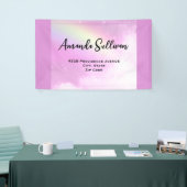 Pastel roze hemel met geel regenboog adres spandoek (Beurs)