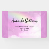 Pastel roze hemel met geel regenboog adres spandoek (Horizontaal)
