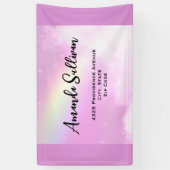 Pastel roze hemel met geel regenboog adres spandoek (Verticaal)