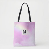 Pastel roze hemel met geel regenboog monogram tote bag (Voorkant)