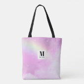 Pastel roze hemel met geel regenboog monogram tote bag (Achterkant)