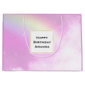 Pastel roze hemel met gele regenboog verjaardag groot cadeauzakje (Voorkant)