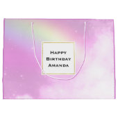 Pastel roze hemel met gele regenboog verjaardag groot cadeauzakje (Achterkant)