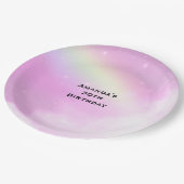 Pastel roze hemel met gele regenboog verjaardag papieren bordje (Gekanteld)