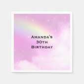 Pastel roze hemel met gele regenboog verjaardag servet (Voorkant)