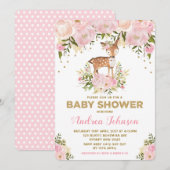 Pastel Roze Herten Baby Meisje Douche Waterverf Pe Kaart (Voorkant / Achterkant)