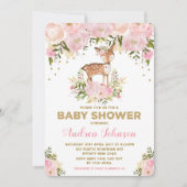 Pastel Roze Herten Baby Meisje Douche Waterverf Pe Kaart (Voorkant)