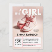 Pastel Roze Het is een meisje sneaker Baby shower Kaart (Voorkant)