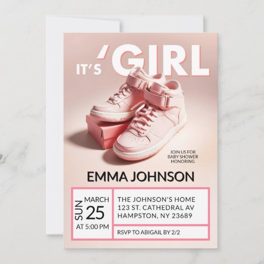 Pastel Roze Het is een meisje sneaker Baby shower Kaart (Voorkant)