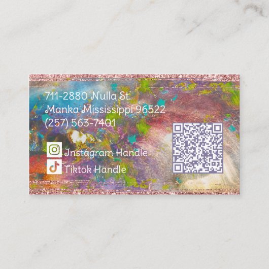 Pastel Roze Holografisch Roze Goud Glitter Meisjes Visitekaartje (Achterkant)