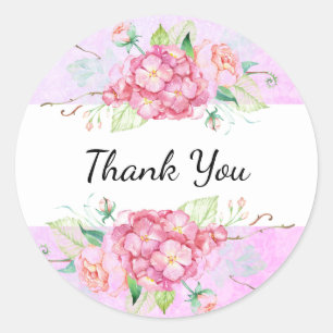 Pastel Roze Hortensia Bloem Bedankt  Ronde Sticker