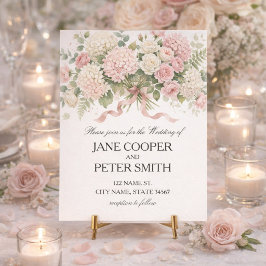 Pastel roze hortensia's en rozen Budget Bruiloft Kaart