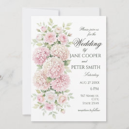 Pastel roze hortensia's en rozen Budget Huwelijk Kaart