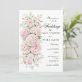 Pastel roze hortensia's en rozen Budget Huwelijk Kaart (Staand voorkant)
