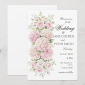 Pastel roze hortensia's en rozen Budget Huwelijk Kaart (Voorkant / Achterkant)