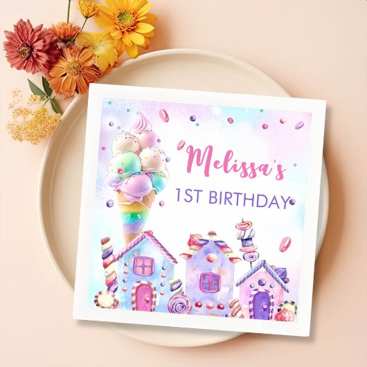 Pastel Roze Ice Cream Verjaardagsfeestje Servetten