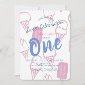 Pastel Roze IJs Meisje 1e verjaardag Kaart (Voorkant)