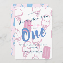 Pastel Roze IJs Meisje 1e verjaardag Kaart