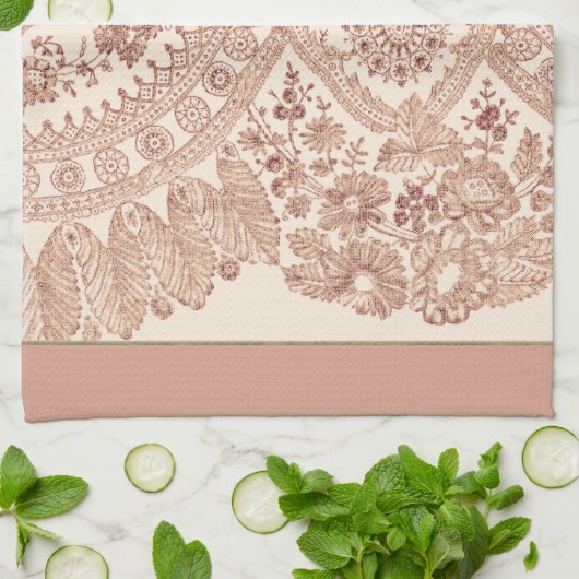 Pastel Roze Kant Rozen Theedoek (Gevouwen)