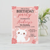 Pastel Roze Kat Elke Leeftijd Meisje Verjaardag Kaart (Staand voorkant)