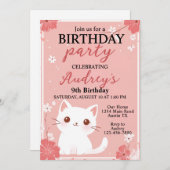 Pastel Roze Kat Elke Leeftijd Meisje Verjaardag Kaart (Voorkant / Achterkant)