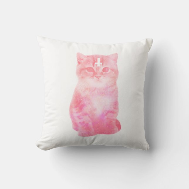 Pastel Roze Kat Pillow Kussen (Voorkant)