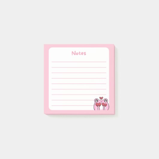 Pastel Roze Kawaii Chibi Kikker die harten vasthou Post-it® Notes (Voorkant)