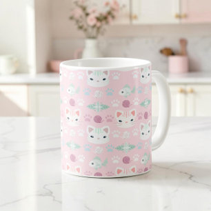 Pastel Roze Kawaii Kitty Kat Moeder Patroon Koffiemok