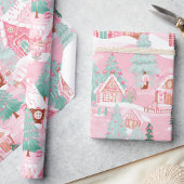 Pastel Roze Kerst Gingerbread Huizen Cadeaupapier