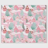 Pastel Roze Kerst Gingerbread Huizen Cadeaupapier (Vlak)