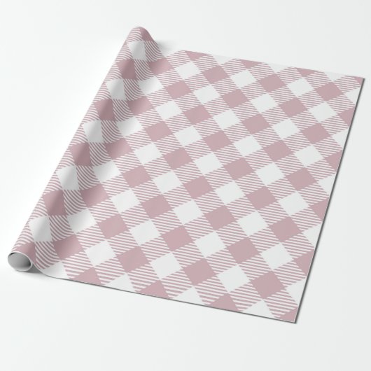  Pastel Roze Kerst Gingham Patroon Cadeaupapier (Uitgerold)