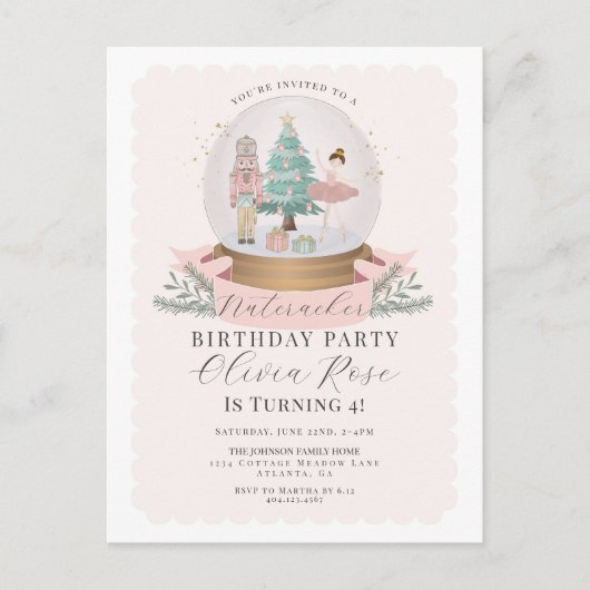 Pastel Roze Kerst Notenkraker verjaardagsfeestje Briefkaart (Voorkant)